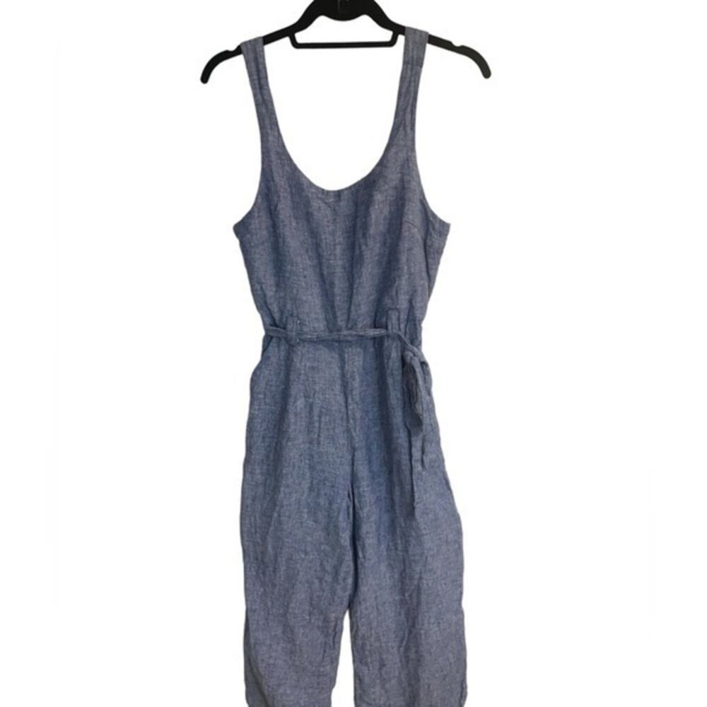 Rachel Zoe Jumpsuit Linen Scoop neck tank Belted Cropped Pants Size 2 - Picture 8 of 8